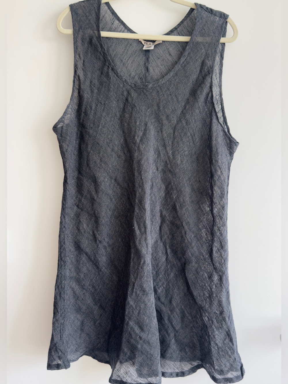 FLAX 100% Linen Oversized Tunic Top Gray Sheer Sleeveless Lagenlook 3G